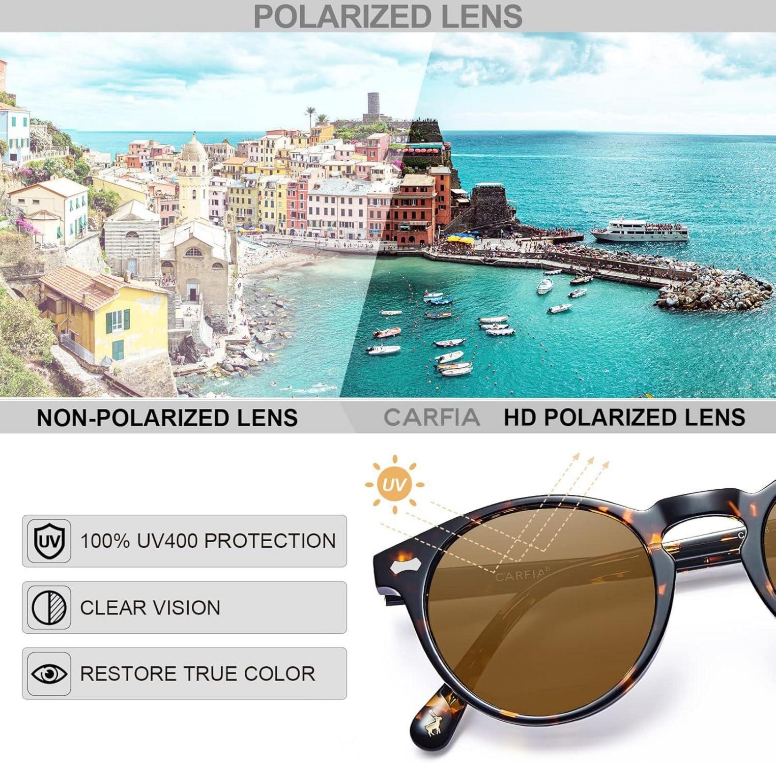 CARFIA Herren-Polarisierte Sonnenbrille Rundes Rahmen Lederetui