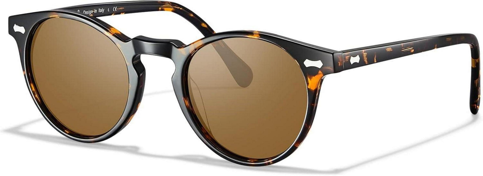 Polarisierte Sonnenbrille Herren Runde Rahmen Lederetui