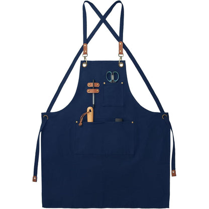 Canvas Schürze mit Kreuzgurt und 3 Taschen – Blau