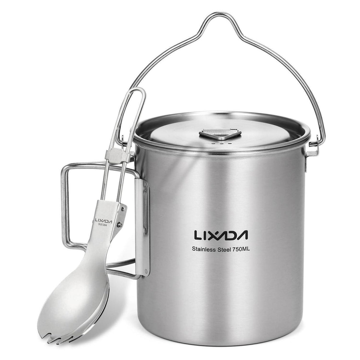 750ml Camping Topf Edelstahl mit Löffel & Deckel