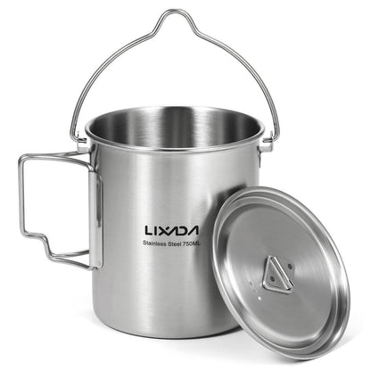 750ml Camping Topf Edelstahl mit Löffel & Deckel