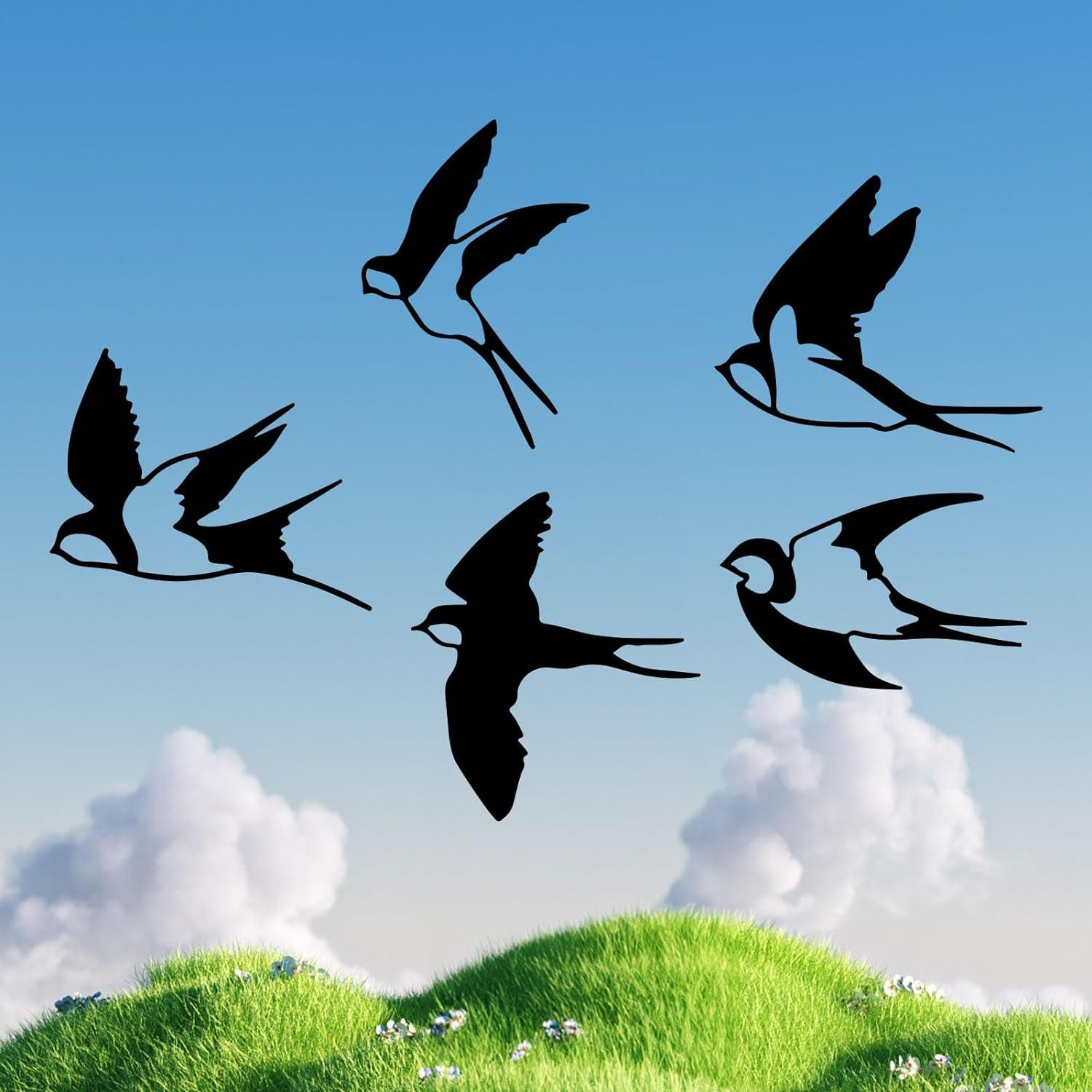 Vogel-Wanddekoration Metall, 5 Stück, schwarze Vögel, Außenbereich, dekorative Wandskulptur