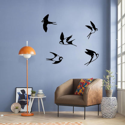 Metall Vogel Wanddekoration 5 Stück Schwarz Außen Innen Wandkunst