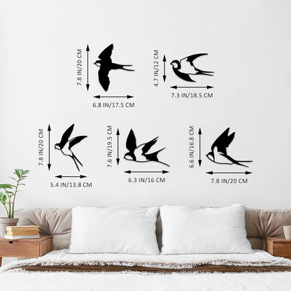 Vogel-Wanddekoration Metall Set 5 Stück schwarz Vögel Außenbereich