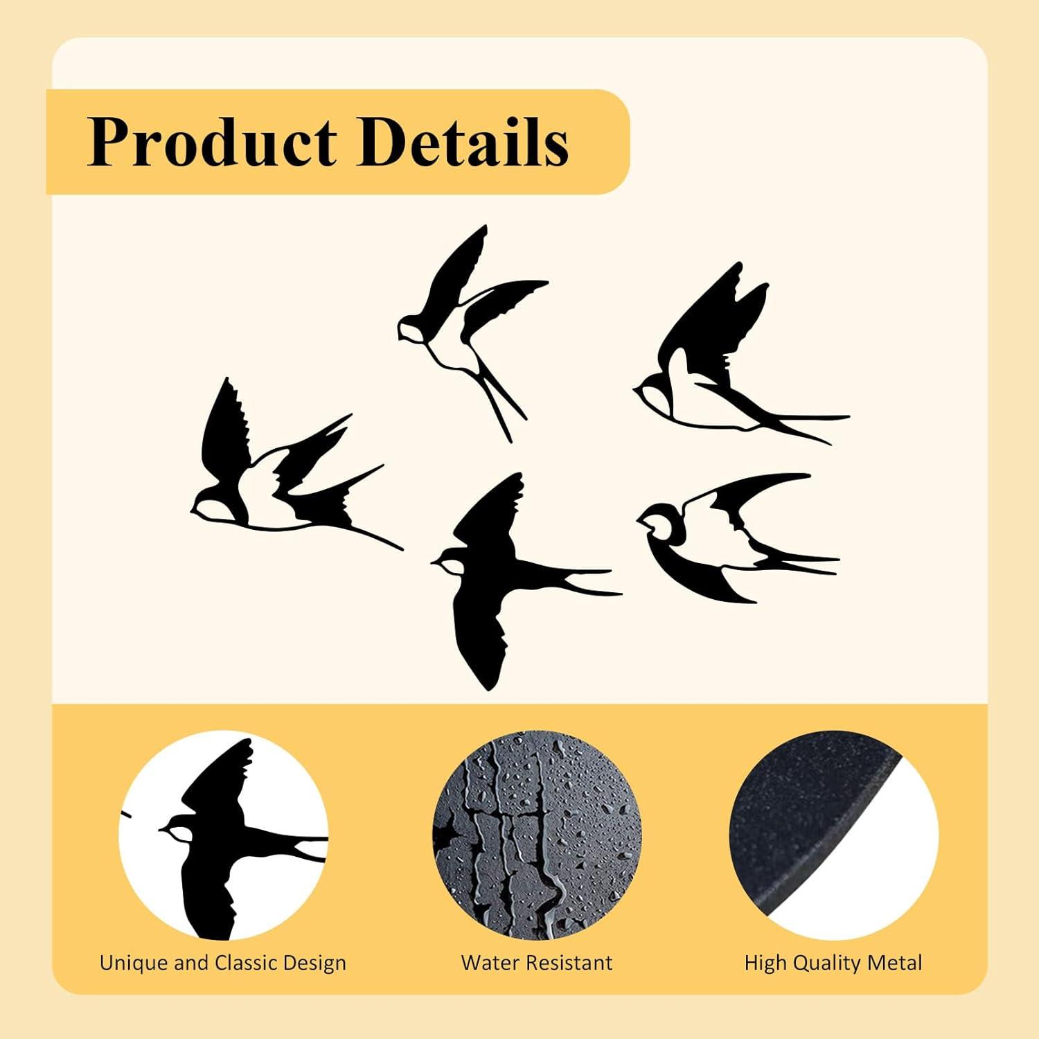Metall Vogel Wanddekoration 5 Stück Schwarz Außen Innen Wandkunst