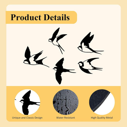 Metall Vogel Wanddekoration 5 Stück Schwarz Außen Innen Wandkunst