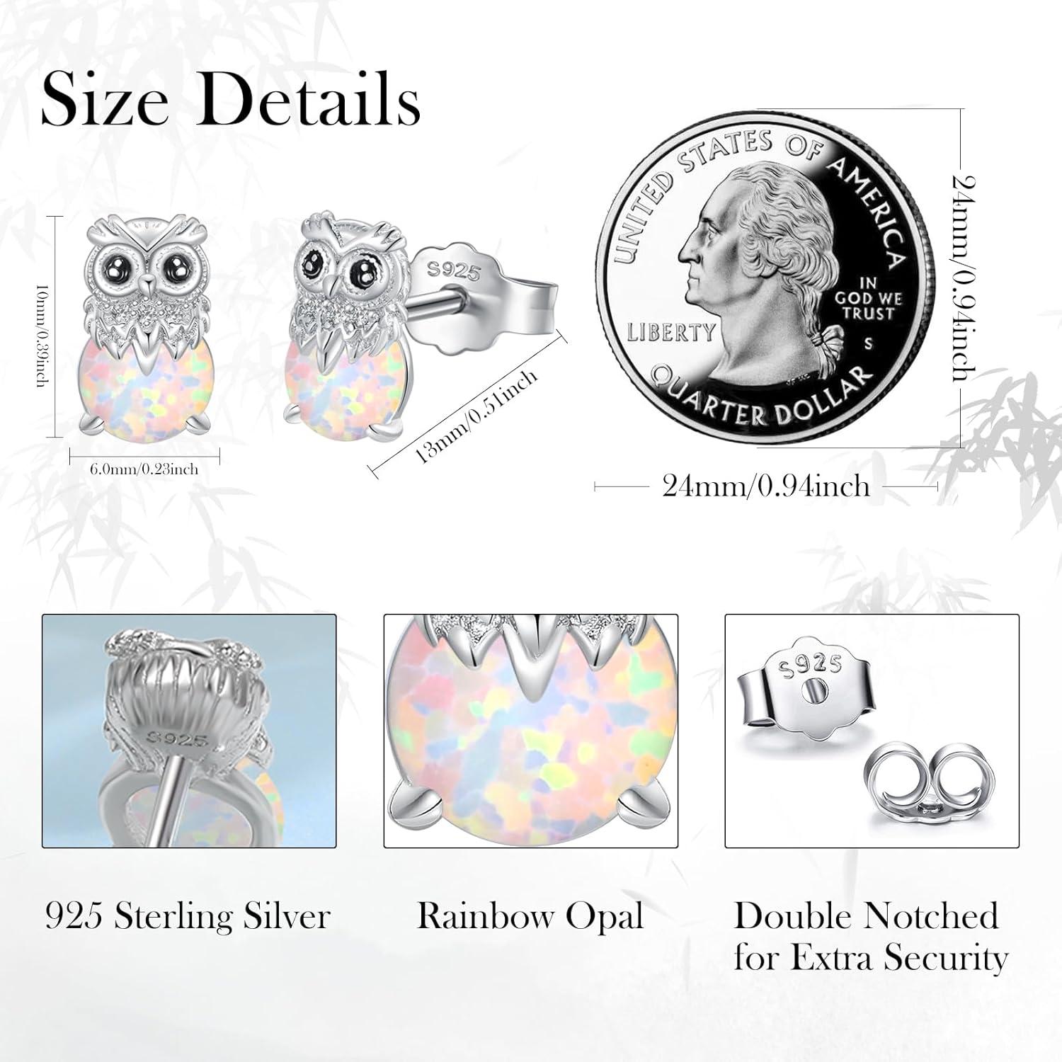 Suoye Damen Eule-Ohrstecker Silber 925 Opal Ohrringe
