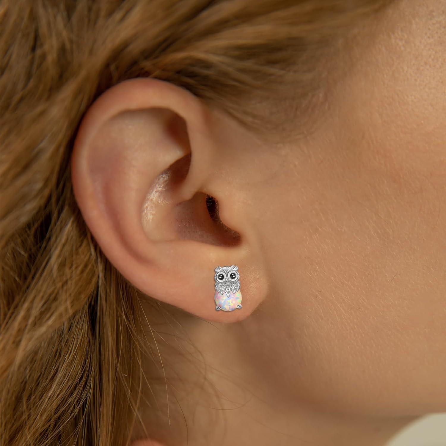925 Silber Eule Ohrringe Mädchen Opal Tier Ohrstecker Panda Eulen Koala
