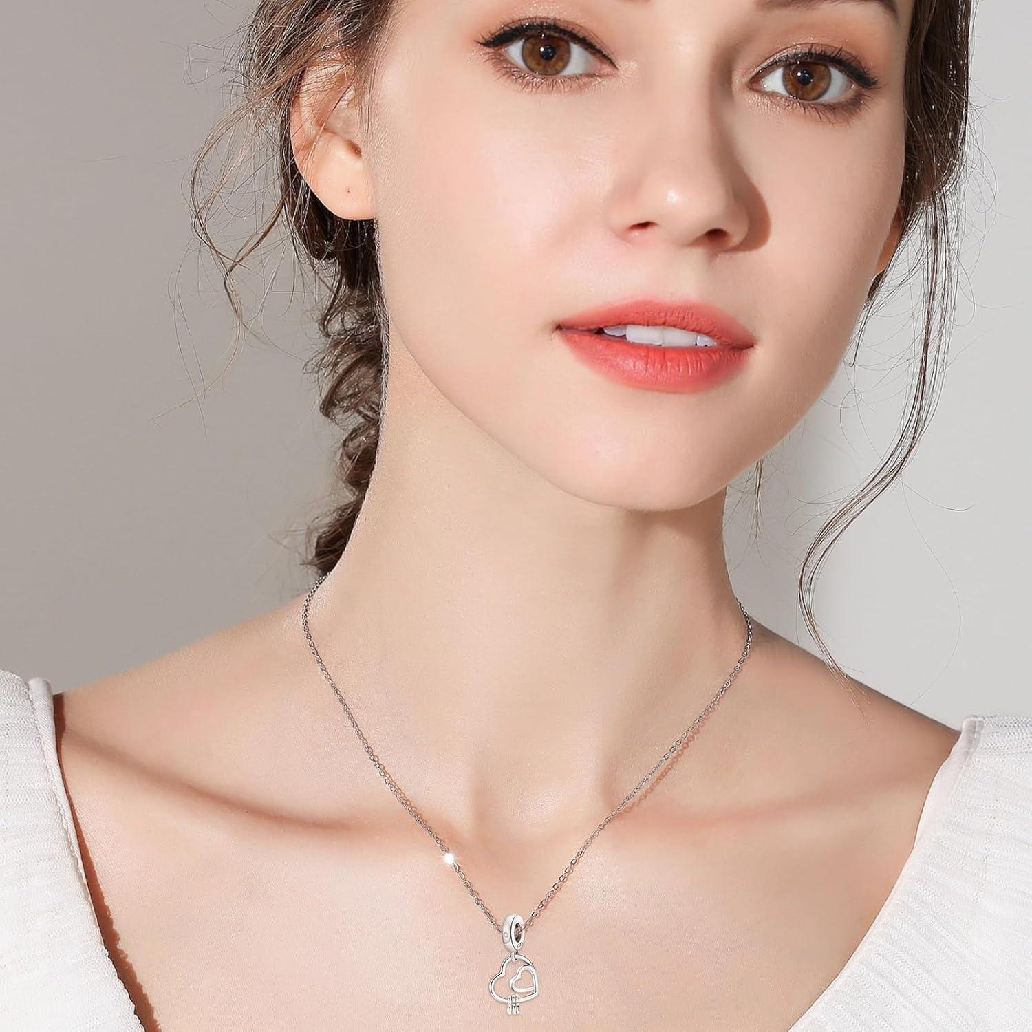 Suoye 925 Sterling Silber Herz Charms Anhänger für Europäische Armbänder Halskette