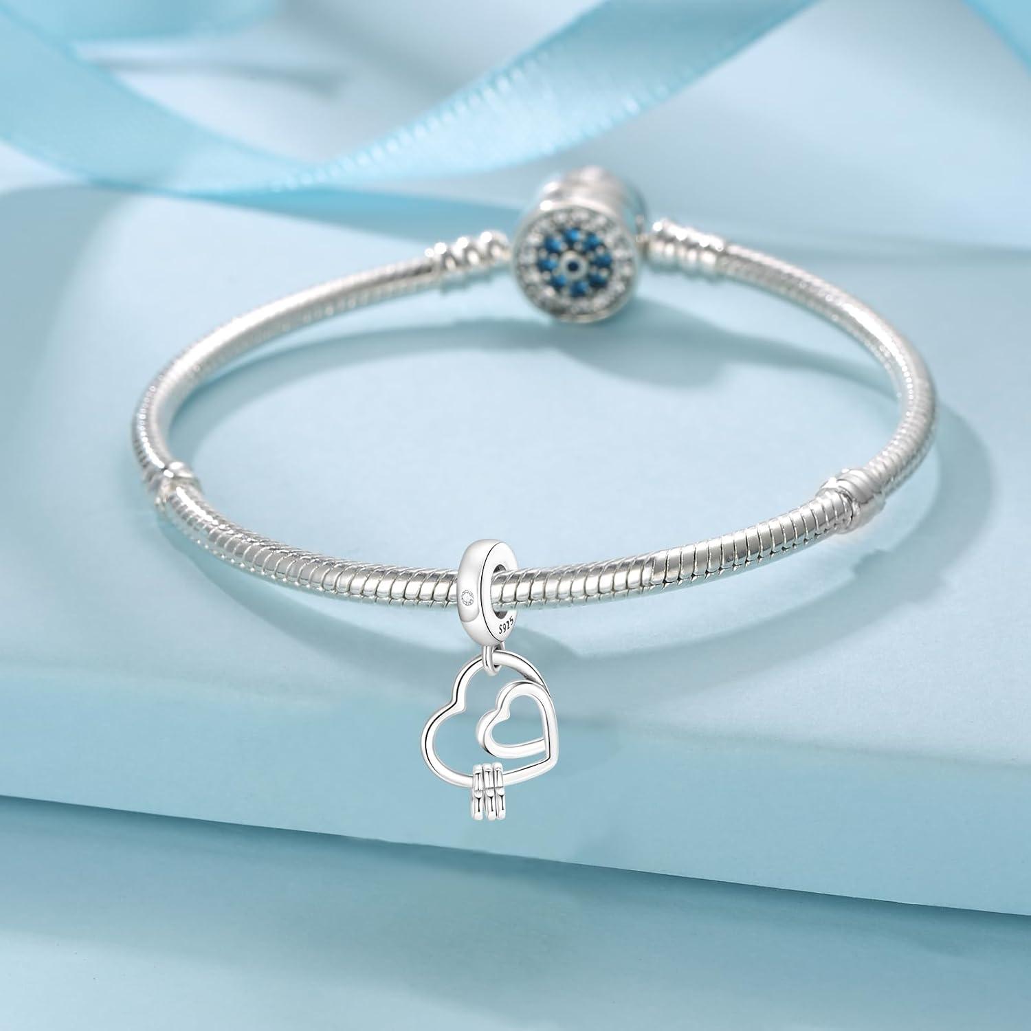 Suoye 925 Sterling Silber Herz Charm Anhänger für Armband Halskette Love Bead