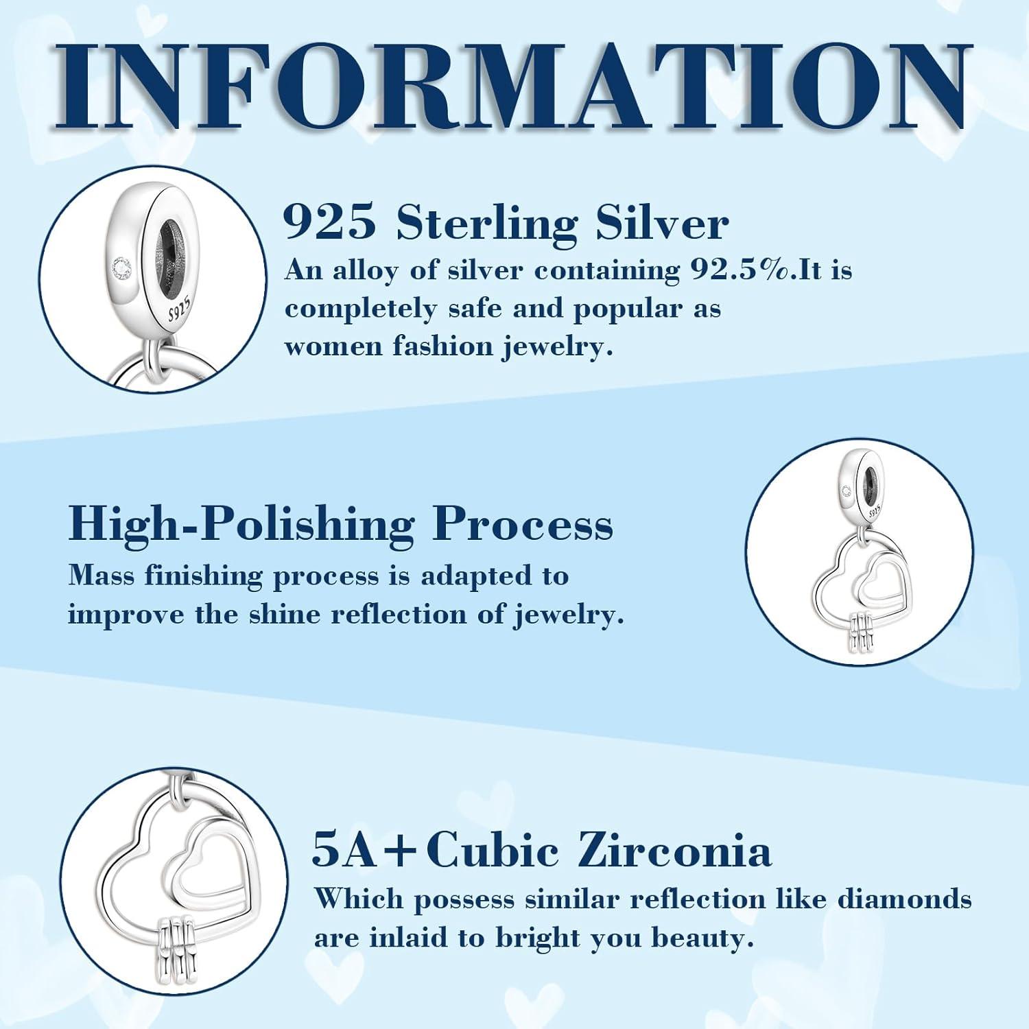 Suoye 925 Sterling Silber Herz Charm Anhänger für Armband Halskette Love Bead