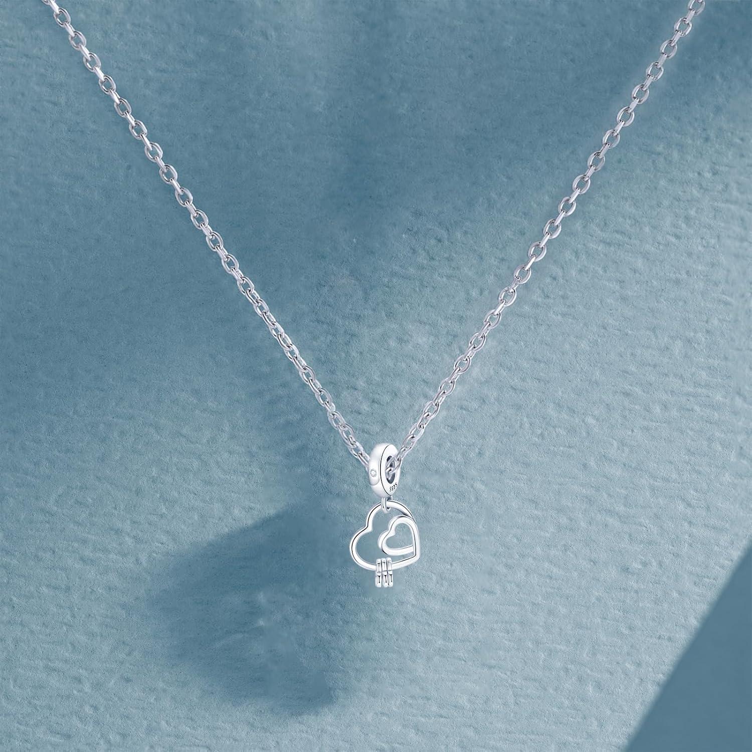 Suoye 925 Sterling Silber Herz Charms Anhänger für Europäische Armbänder Halskette