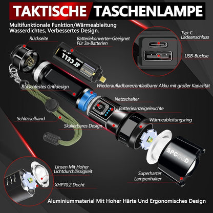 LED Taschenlampe 20000 Lumen USB Aufladbar Zoombar IP67