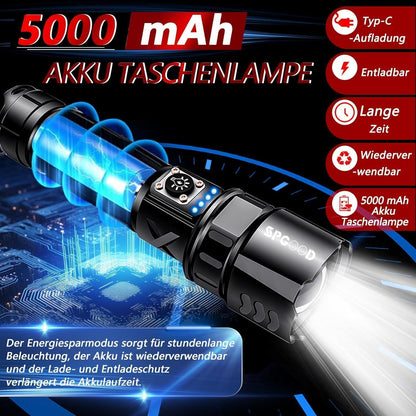 LED Taschenlampe 20000 Lumen USB Aufladbar Zoombar IP67
