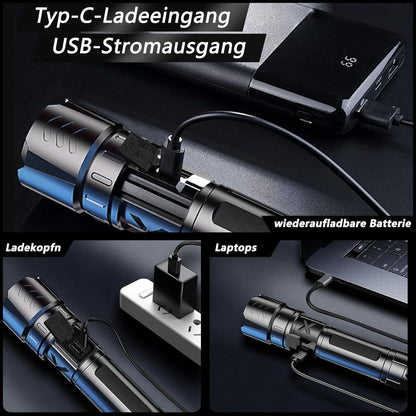 LED Taschenlampe 20000 Lumen USB Aufladbar Zoombar IP67