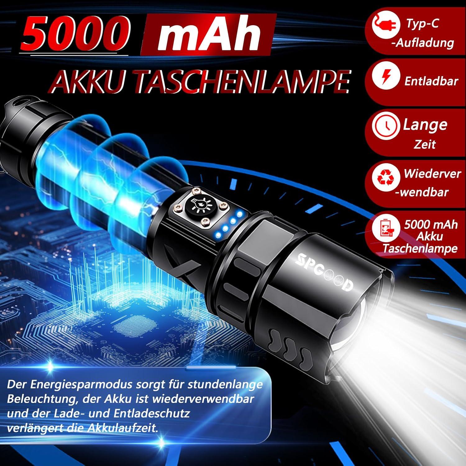 20000 Lumen USB aufladbar IP67 wasserdicht LED Taschenlampe Handlampe