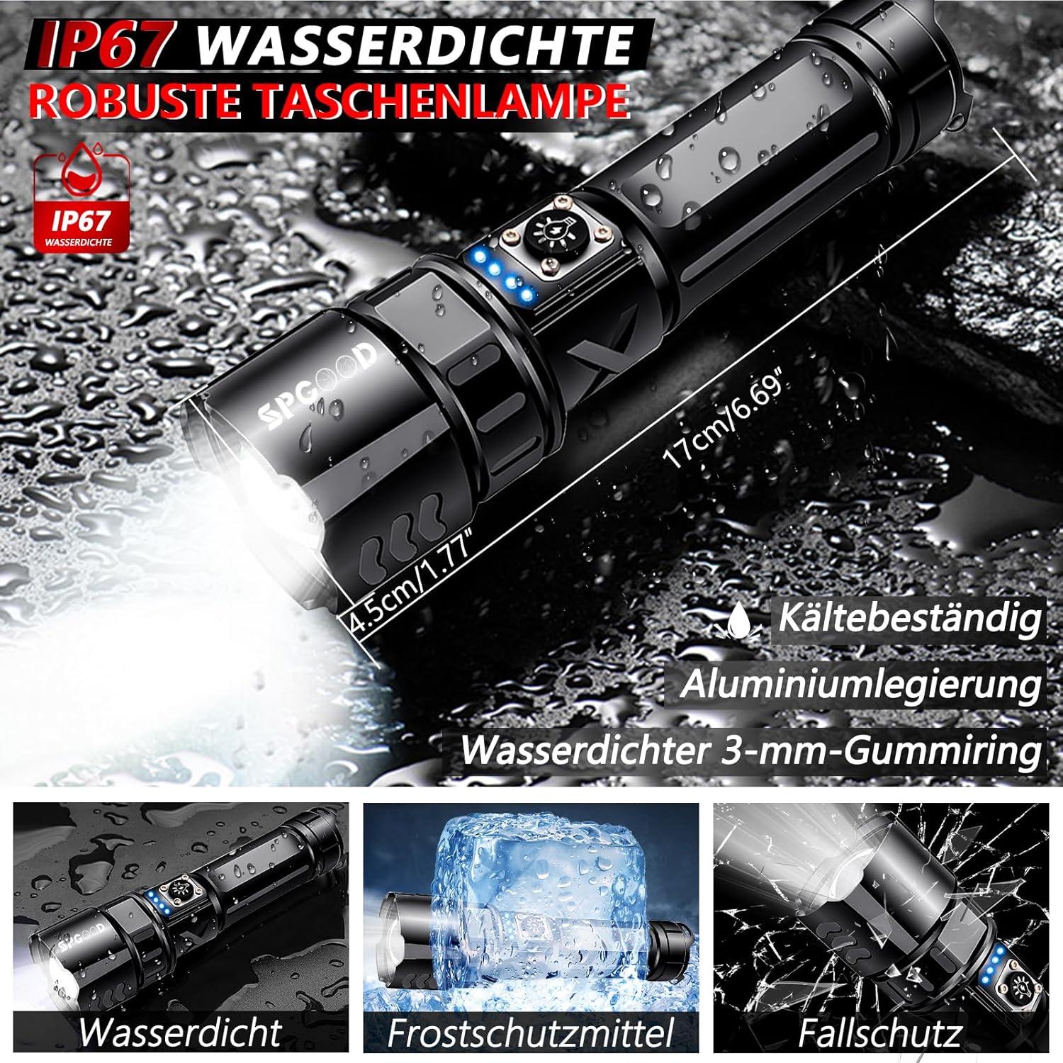 20000 Lumen USB aufladbar IP67 wasserdicht LED Taschenlampe Handlampe