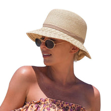 Damen Sonnenhut Faltbar Strohhut UV-Schutz Beige M