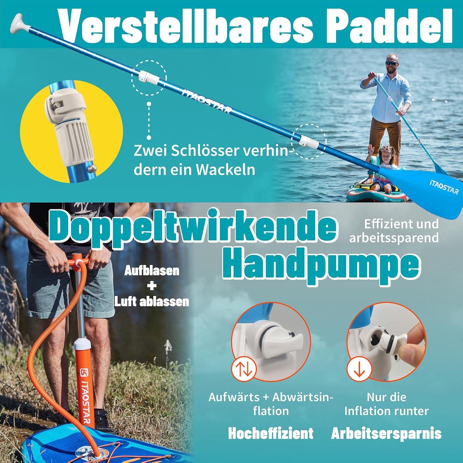 Aufblasbares SUP Board, 86cm/89cm, Extrabreit, Stand Up