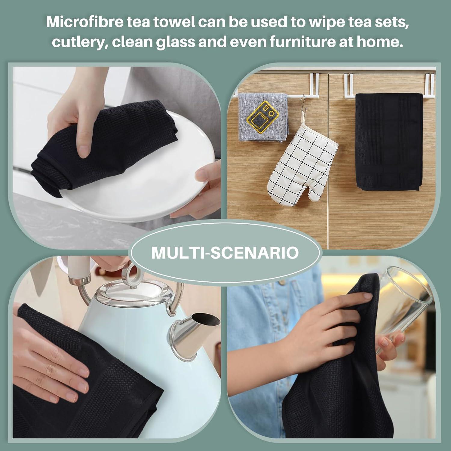 4er Pack Microfaser Geschirrtücher 40x60cm Schwarz, Streifenfrei & Fusselfrei