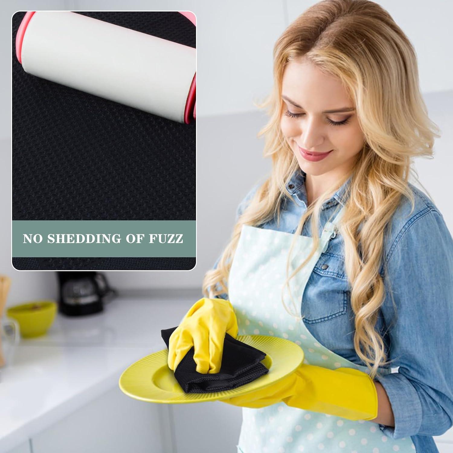 VIVOTE Microfaser Geschirrtücher 40x60cm Schwarz 4 Stück fusselfrei und saugfähig