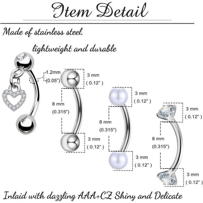 Curved Barbell Piercing Augenbrauen Lippe Helix Rook Daith 8mm Chirurgenstahl 1,2mm