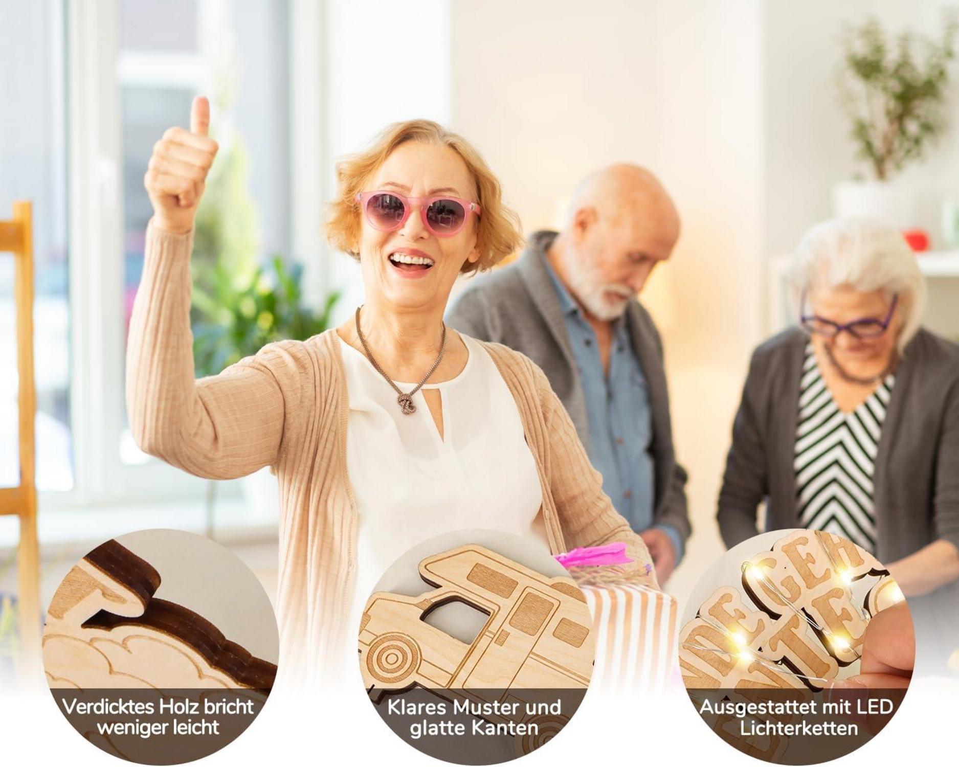 Giftota Rentner Geschenk LED Lichterkette Holz Geldgeschenk Wohnmobil Dekoration