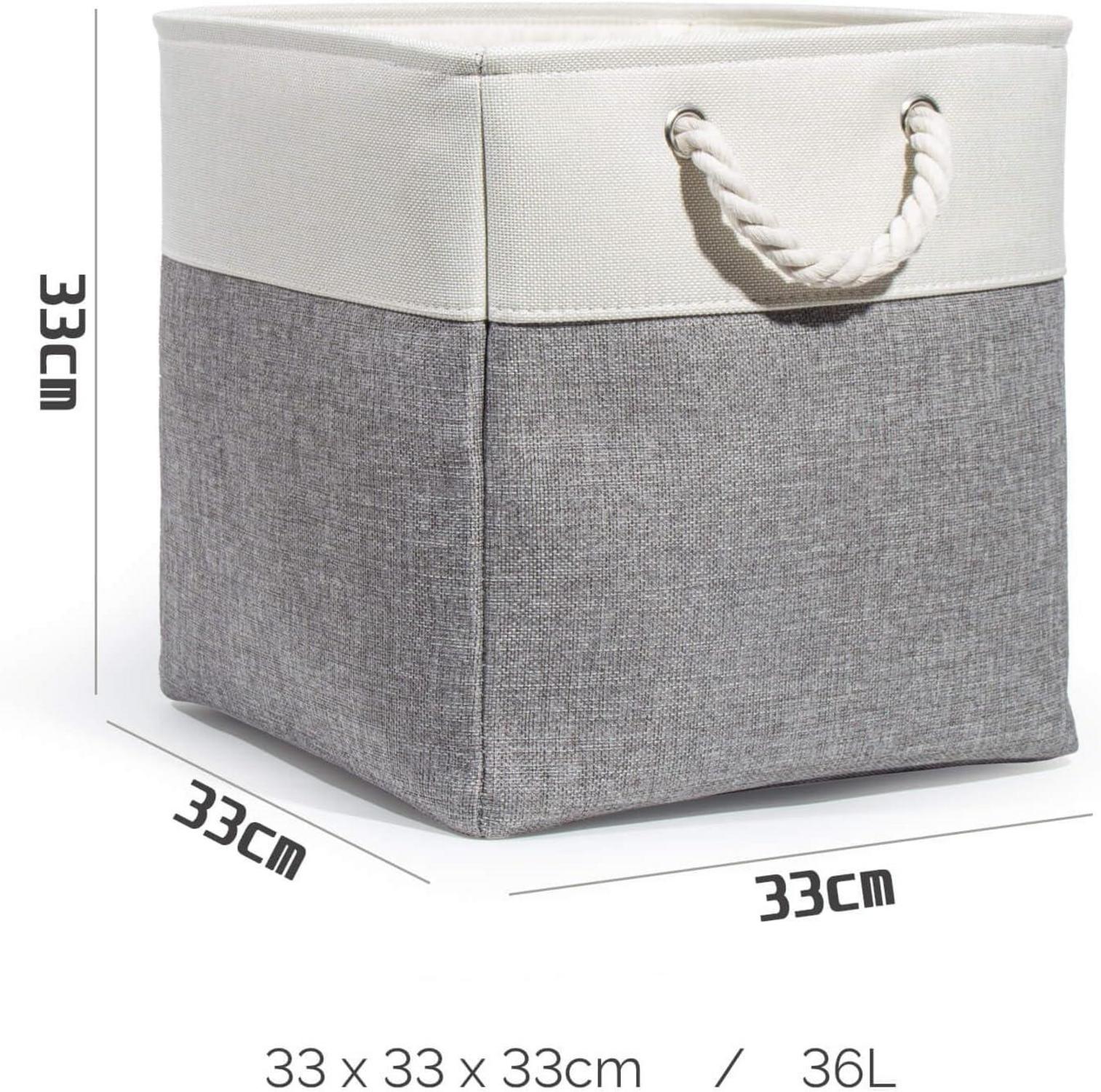Aufbewahrungskörbe Stoff 33x33x33cm mit Griffen - Weiß+Grau