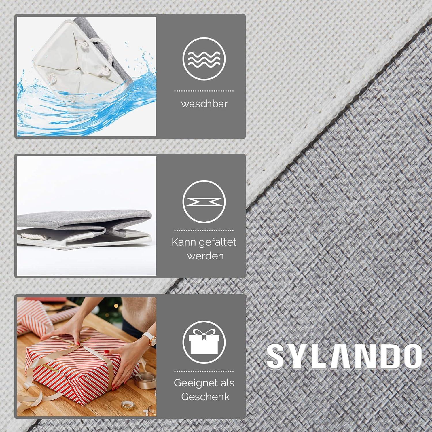 SYLANDO Faltbare Stoff Aufbewahrungskörbe 33x33x33cm Weiß Grau