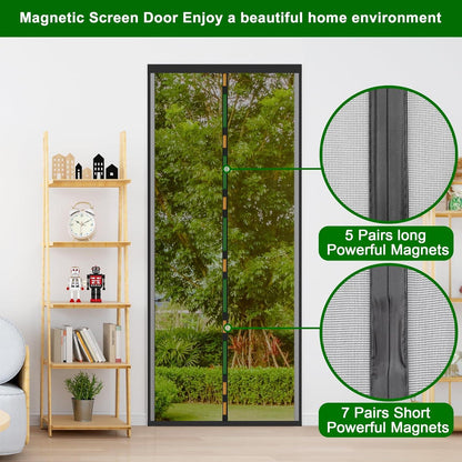 Fliegengitter Tür Magnet 90x190cm Schwarz Insektenschutz Balkontür