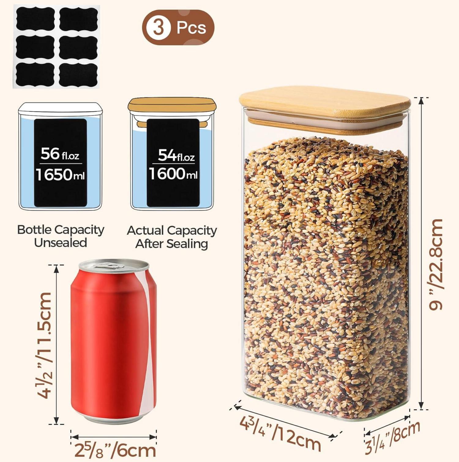 ComSaf 1600ml Rechteckige Vorratsgläser mit Deckel 3er Set