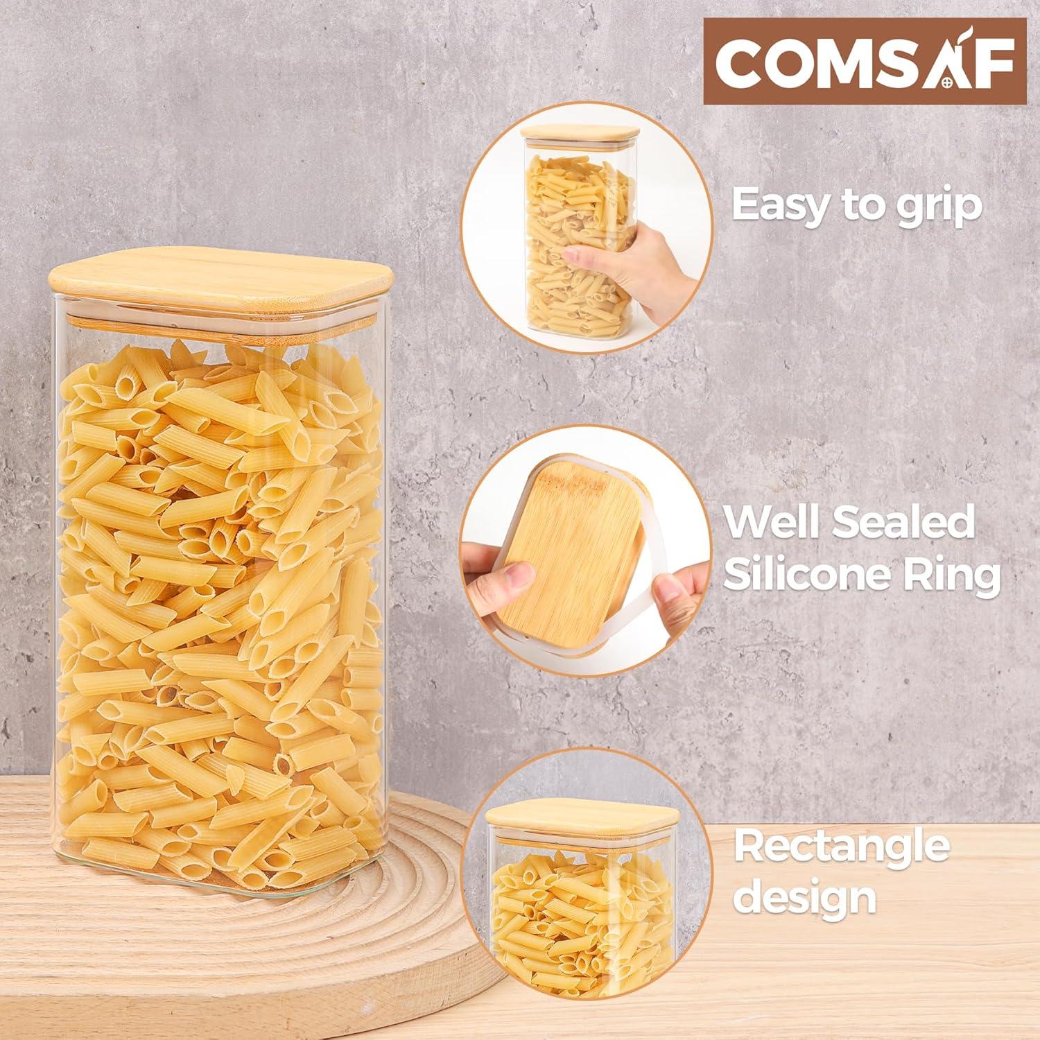 ComSaf 1600ml Glasbehälter mit Deckel 3er Set - Vorratsgläser Aufbewahrung Küchenzutaten