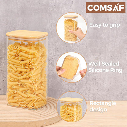 ComSaf 1600ml Glasbehälter mit Deckel 3er Set - Vorratsgläser Aufbewahrung Küchenzutaten