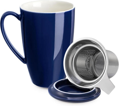 Porzellan Teetasse mit Deckel und Sieb - 450ml - Königsblau