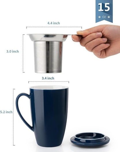 Porzellan Teetasse mit Deckel und Sieb - 450ml - Königsblau