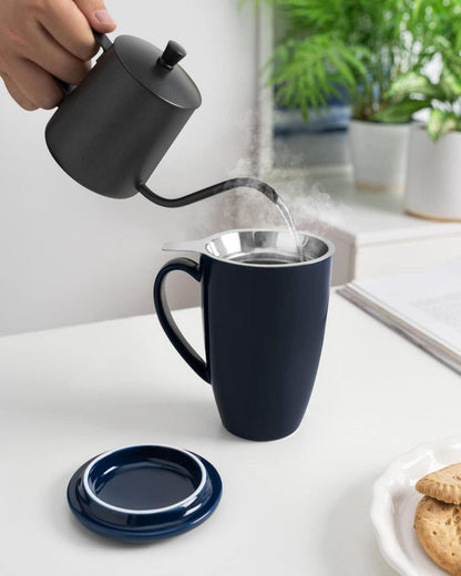 Porzellan Teetasse mit Deckel und Sieb 450ml für Tee/Kaffee/Milch