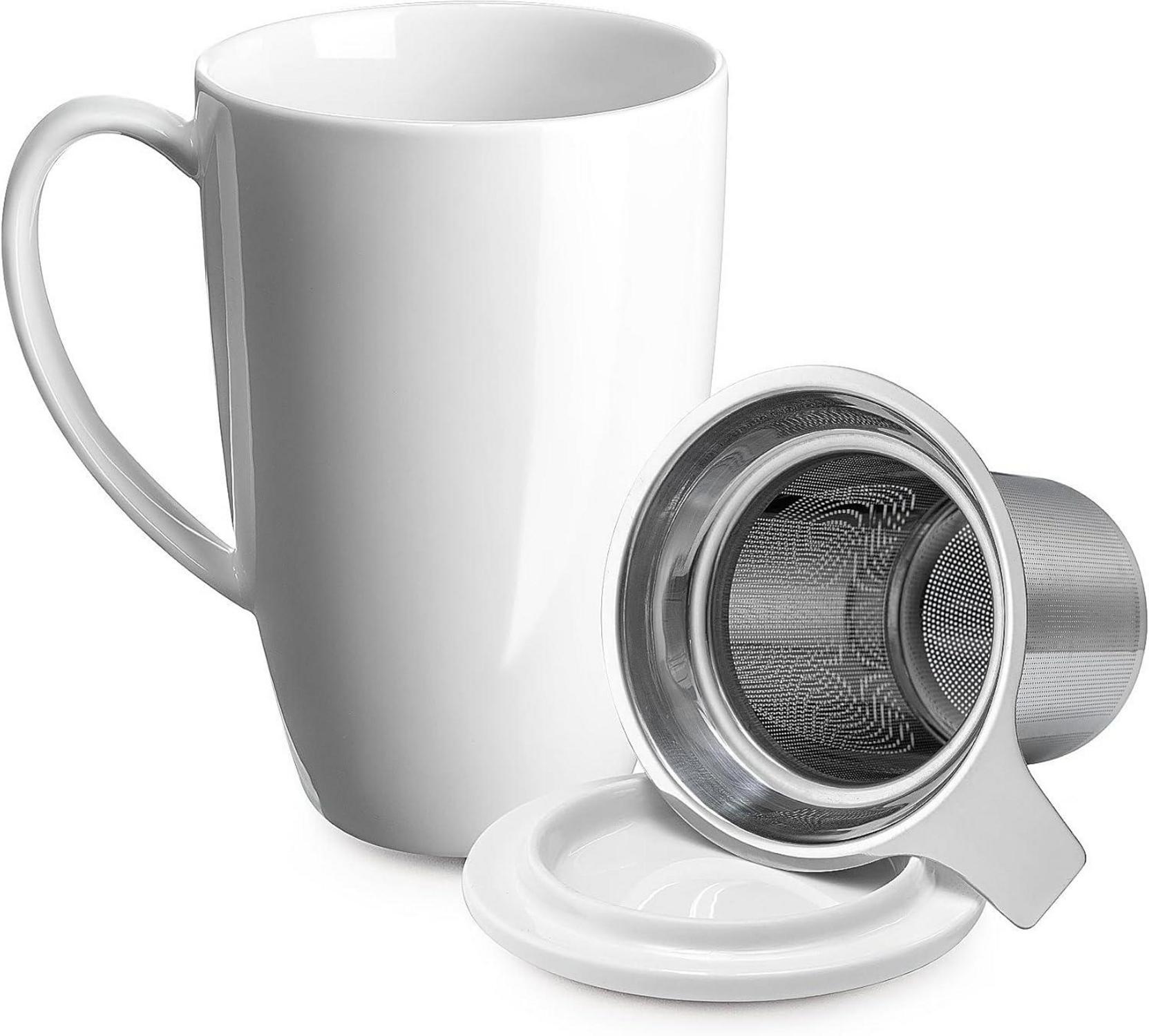 Porzellan Teetasse mit Deckel, Sieb & Henkel, 450ml