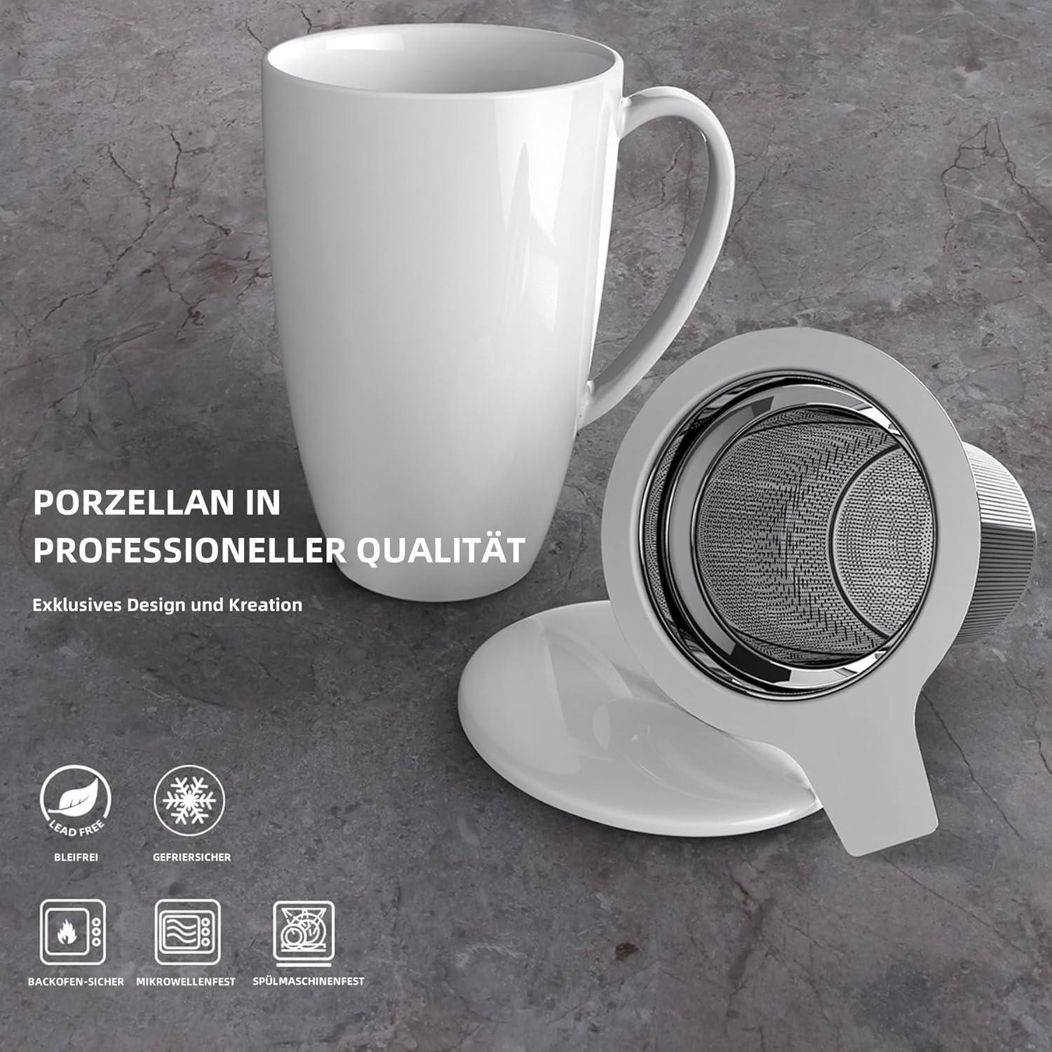 Porzellan Teetasse mit Sieb, Deckel, 450ml