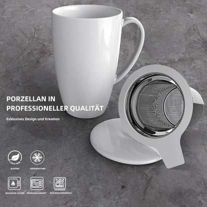 Porzellan Teetasse mit Sieb, Deckel, 450ml