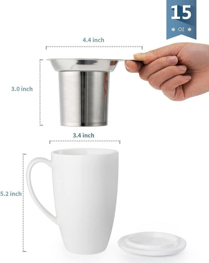 Porzellan Teetasse mit Deckel, Sieb & Henkel, 450ml