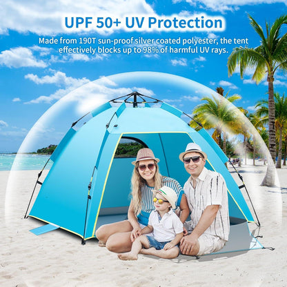 Strandmuschel Pop Up Zelt UV Schutz 50+ 1-3 Personen Extra Large Space