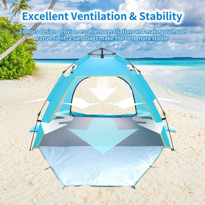 Cflity Strandmuschel 1-3 Personen Extra Large UV Schutz Pop Up Zelt Doppeltür