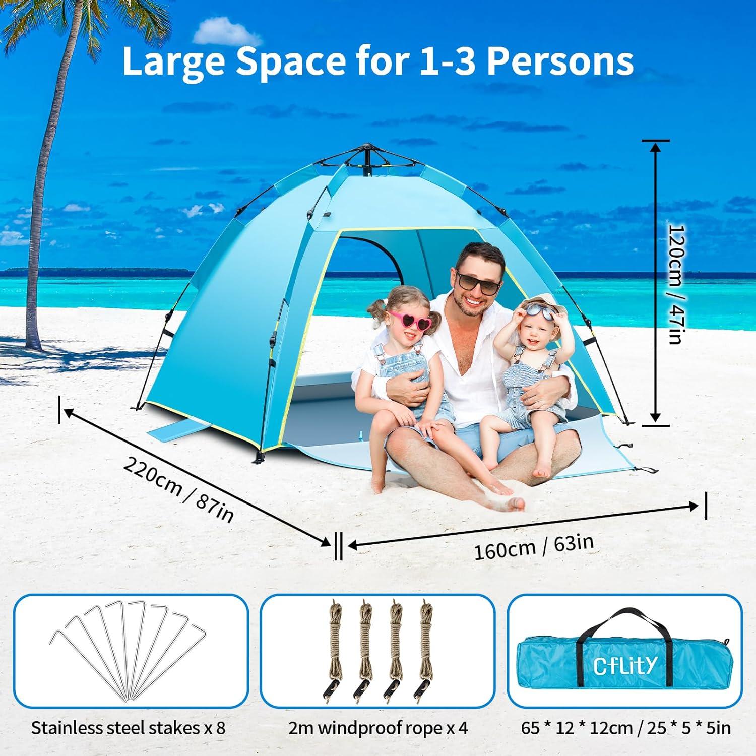 Strandmuschel Automatische Pop Up Zelt UV Schutz 50+ 1-3 Personen