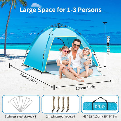 Strandmuschel Automatische Pop Up Zelt UV Schutz 50+ 1-3 Personen