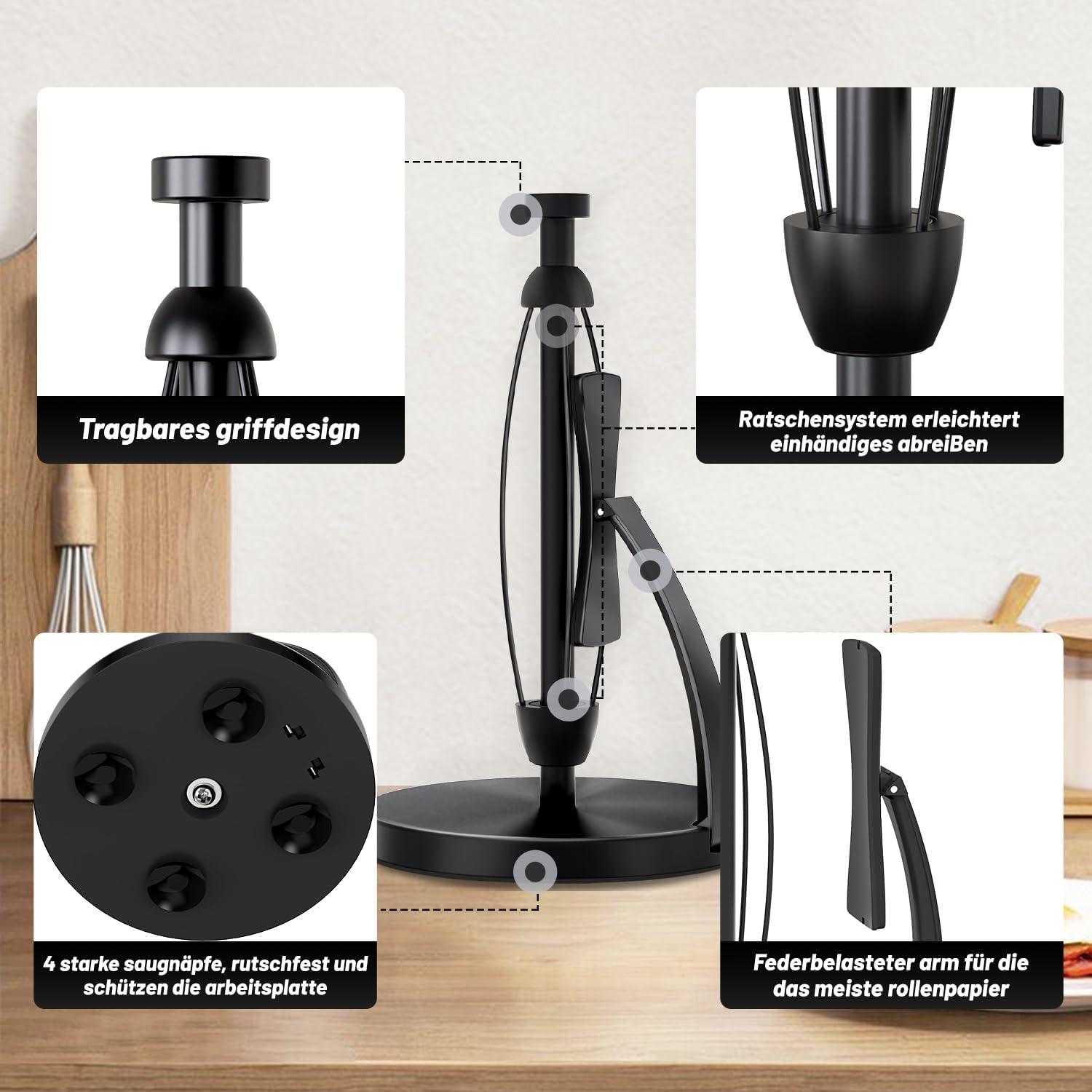 VEHHE Küchenrollenhalter Schwarz Edelstahl mit Saugnapf