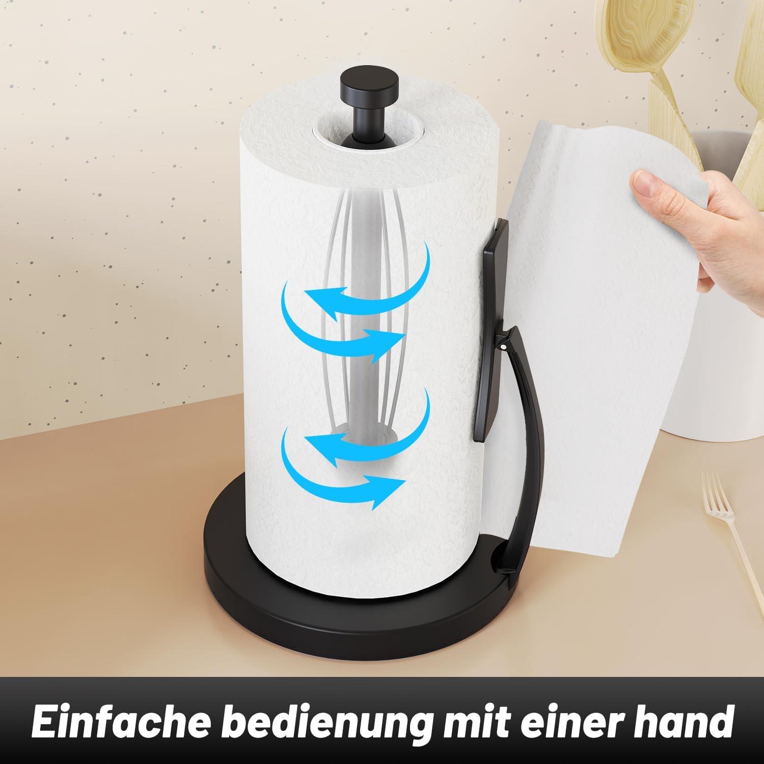 Küchenrollenhalter Schwarz mit Saugnapf und Spannarm