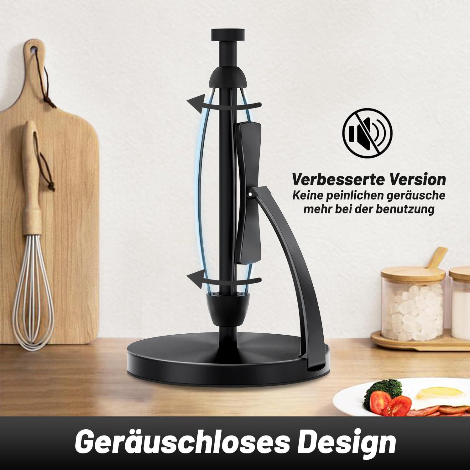 Küchenrollenhalter Schwarz Edelstahl mit Saugnapf & Spannarm