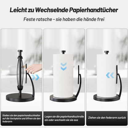 Küchenrollenhalter Schwarz Edelstahl mit Saugnapf & Spannarm