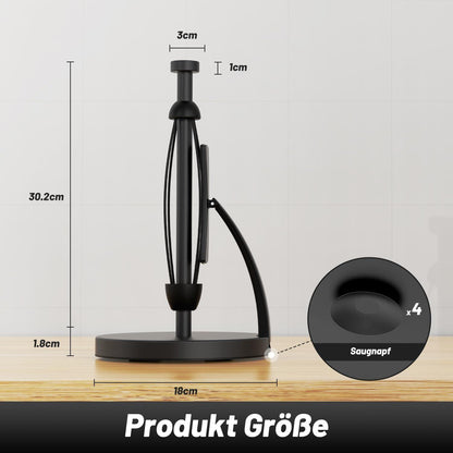 Küchenrollenhalter Schwarz Edelstahl mit Saugnapf & Spannarm