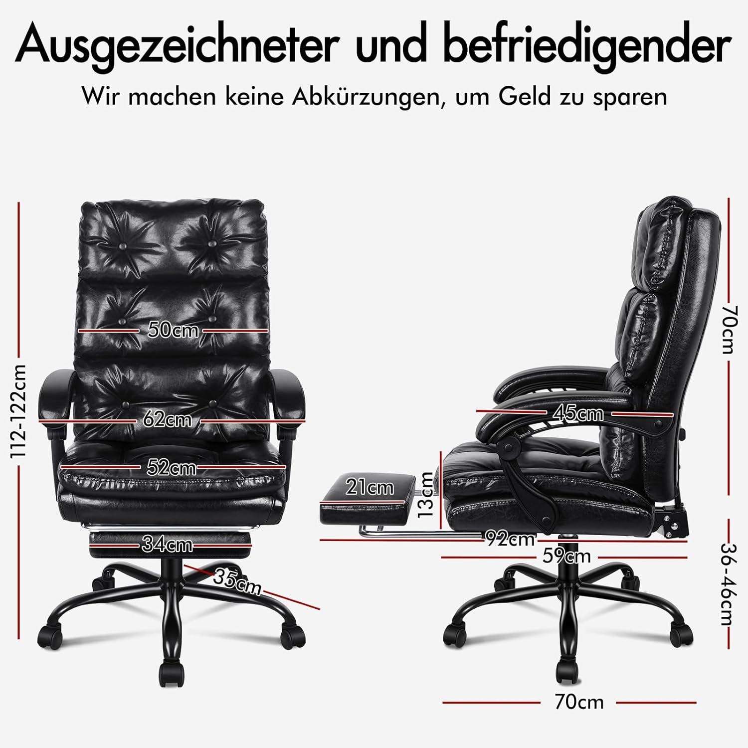 ALFORDSON Bürostuhl Doppellagiges Kissen 150° Liege Schwarz